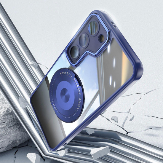 For Samsung Galaxy S23 5G 360 Holder MagSafe Acrylic Hybrid TPU Phone Case(Blue)