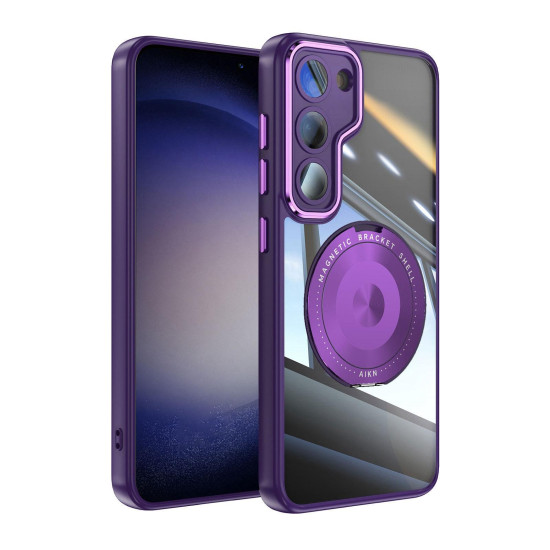 For Samsung Galaxy S23 5G 360 Holder MagSafe Acrylic Hybrid TPU Phone Case(Purple)