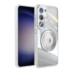 For Samsung Galaxy S23 5G 360 Holder MagSafe Acrylic Hybrid TPU Phone Case(Frosted White)
