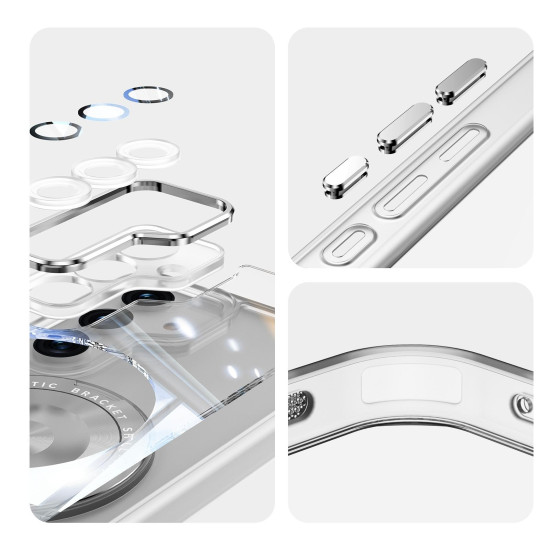 For Samsung Galaxy S23 5G 360 Holder MagSafe Acrylic Hybrid TPU Phone Case(Frosted White)