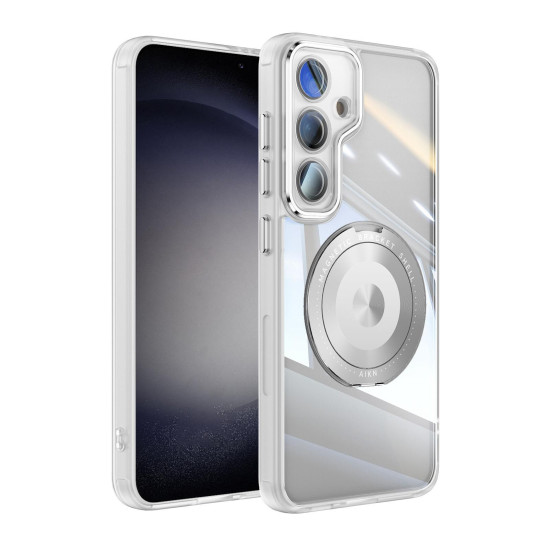 For Samsung Galaxy S24+ 5G 360 Holder MagSafe Acrylic Hybrid TPU Phone Case(Frosted White)