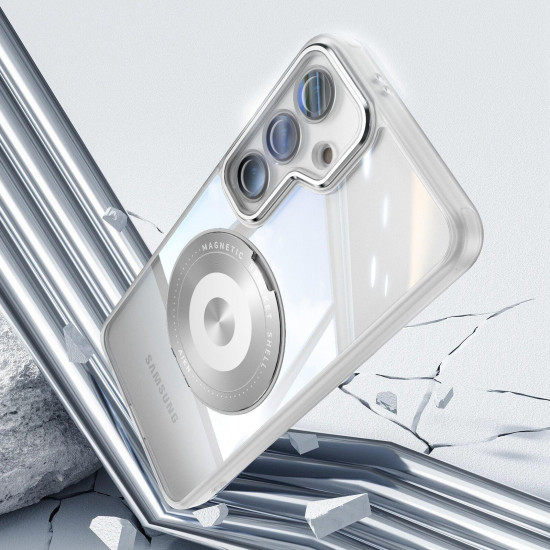 For Samsung Galaxy S24+ 5G 360 Holder MagSafe Acrylic Hybrid TPU Phone Case(Frosted White)