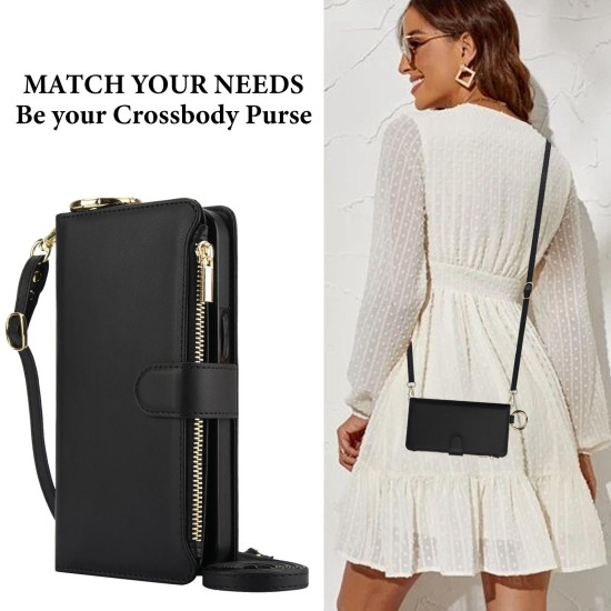 For Samsung Galaxy S24+ 5G Crossbody Ring Multifunctional Wallet Leather Phone Case(Black)