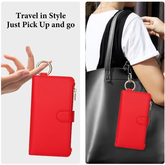For Samsung Galaxy S24+ 5G Crossbody Ring Multifunctional Wallet Leather Phone Case(Red)