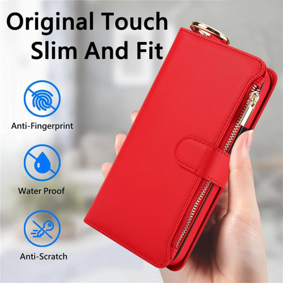 For Samsung Galaxy S24+ 5G Crossbody Ring Multifunctional Wallet Leather Phone Case(Red)
