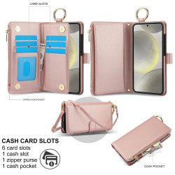 For Samsung Galaxy S24+ 5G Crossbody Ring Multifunctional Wallet Leather Phone Case(Rose Gold)