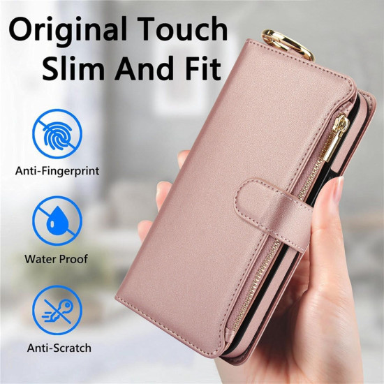For Samsung Galaxy S24+ 5G Crossbody Ring Multifunctional Wallet Leather Phone Case(Rose Gold)