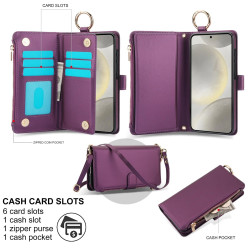 For Samsung Galaxy S24+ 5G Crossbody Ring Multifunctional Wallet Leather Phone Case(Dark Purple)