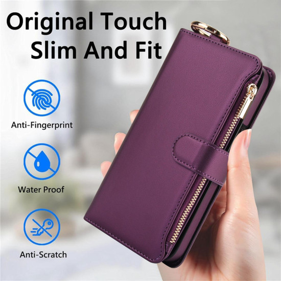 For Samsung Galaxy S24+ 5G Crossbody Ring Multifunctional Wallet Leather Phone Case(Dark Purple)