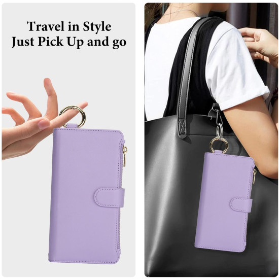 For Samsung Galaxy S24+ 5G Crossbody Ring Multifunctional Wallet Leather Phone Case(Purple)