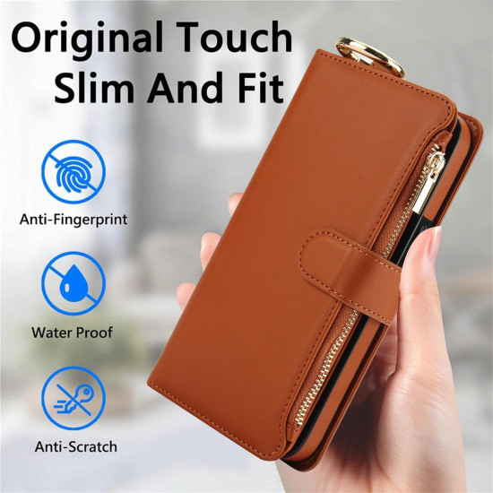 For Samsung Galaxy S24+ 5G Crossbody Ring Multifunctional Wallet Leather Phone Case(Brown)