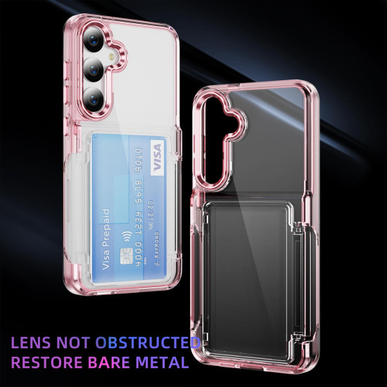 For Samsung Galaxy S24+ 5G Card Holder Acrylic Hybrid TPU Phone Case(Transparent Pink)