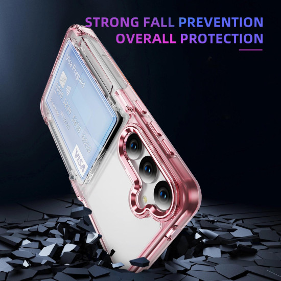 For Samsung Galaxy S24+ 5G Card Holder Acrylic Hybrid TPU Phone Case(Transparent Pink)