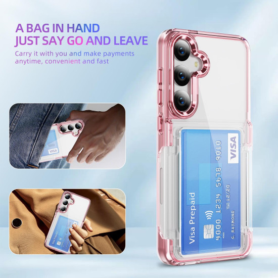 For Samsung Galaxy S24+ 5G Card Holder Acrylic Hybrid TPU Phone Case(Transparent Pink)