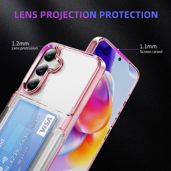 For Samsung Galaxy S24+ 5G Card Holder Acrylic Hybrid TPU Phone Case(Transparent Pink)