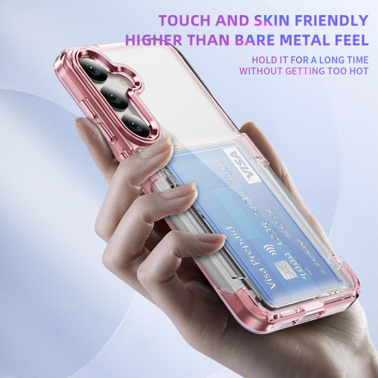 For Samsung Galaxy S24+ 5G Card Holder Acrylic Hybrid TPU Phone Case(Transparent Pink)