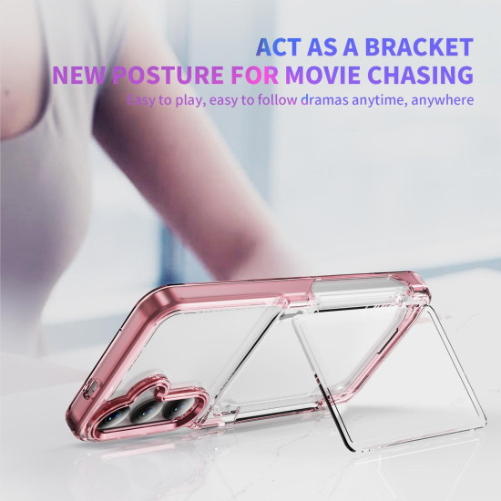 For Samsung Galaxy S24+ 5G Card Holder Acrylic Hybrid TPU Phone Case(Transparent Pink)