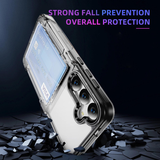 For Samsung Galaxy S24+ 5G Card Holder Acrylic Hybrid TPU Phone Case(Transparent Black)