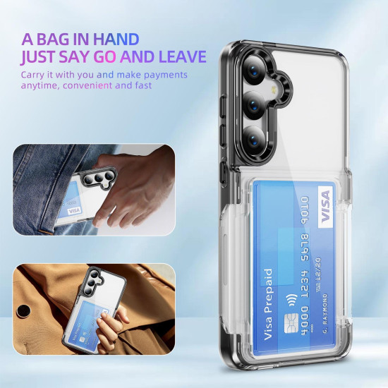 For Samsung Galaxy S24+ 5G Card Holder Acrylic Hybrid TPU Phone Case(Transparent Black)