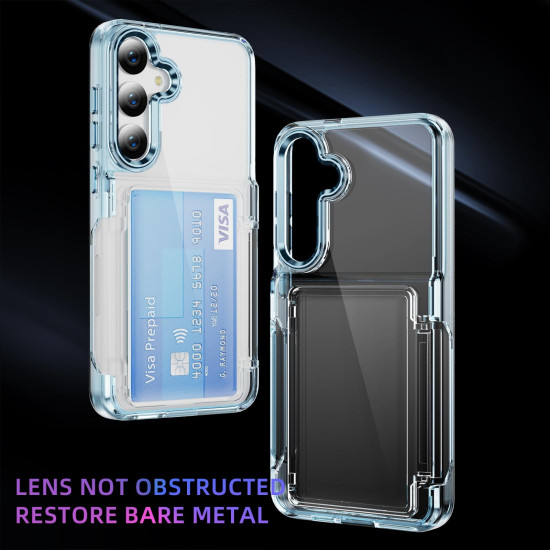 For Samsung Galaxy S24+ 5G Card Holder Acrylic Hybrid TPU Phone Case(Transparent Blue)