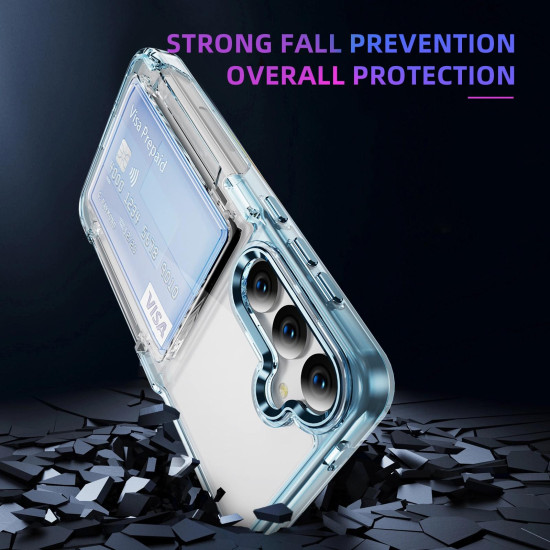 For Samsung Galaxy S24+ 5G Card Holder Acrylic Hybrid TPU Phone Case(Transparent Blue)