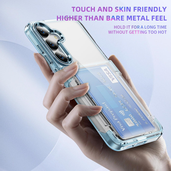 For Samsung Galaxy S24+ 5G Card Holder Acrylic Hybrid TPU Phone Case(Transparent Blue)
