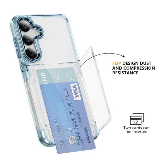 For Samsung Galaxy S24+ 5G Card Holder Acrylic Hybrid TPU Phone Case(Transparent Blue)