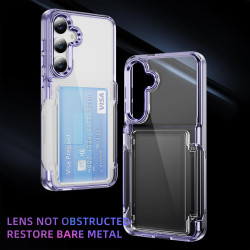 For Samsung Galaxy S24+ 5G Card Holder Acrylic Hybrid TPU Phone Case(Transparent Purple)