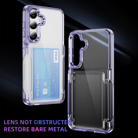 For Samsung Galaxy S24+ 5G Card Holder Acrylic Hybrid TPU Phone Case(Transparent Purple)