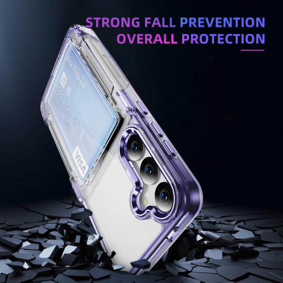 For Samsung Galaxy S24+ 5G Card Holder Acrylic Hybrid TPU Phone Case(Transparent Purple)