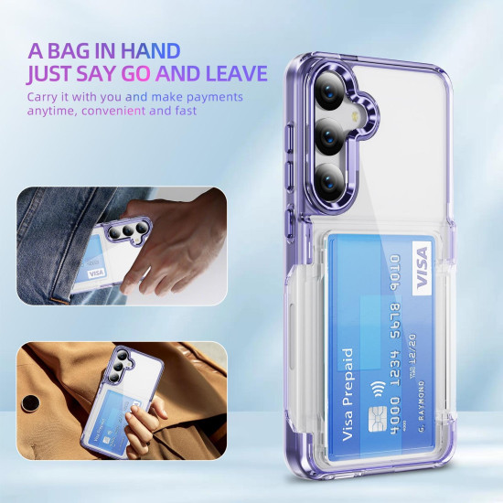 For Samsung Galaxy S24+ 5G Card Holder Acrylic Hybrid TPU Phone Case(Transparent Purple)