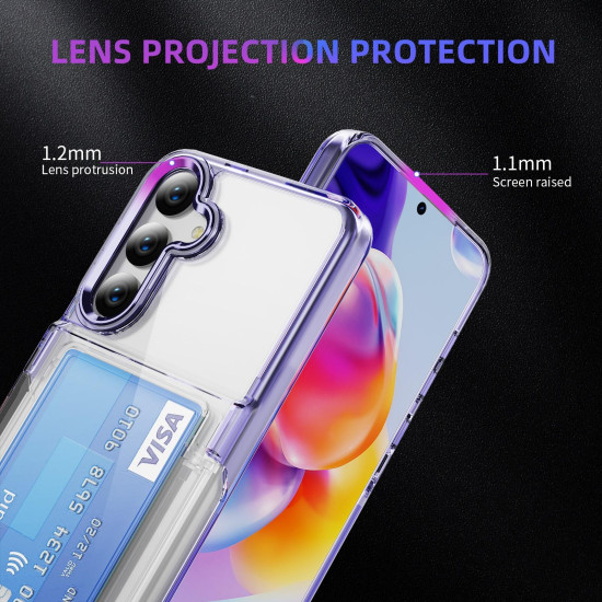 For Samsung Galaxy S24+ 5G Card Holder Acrylic Hybrid TPU Phone Case(Transparent Purple)