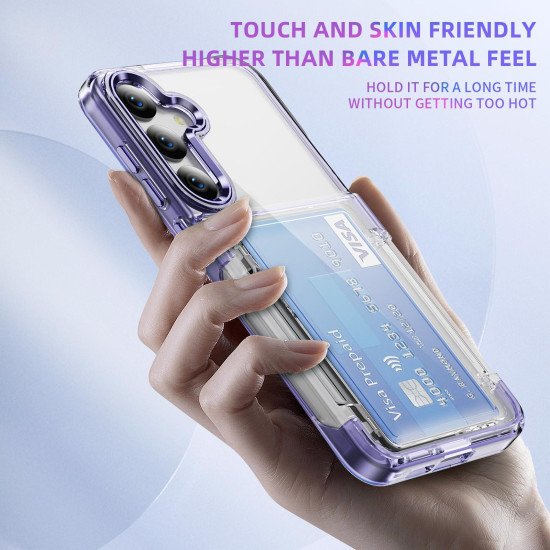 For Samsung Galaxy S24+ 5G Card Holder Acrylic Hybrid TPU Phone Case(Transparent Purple)