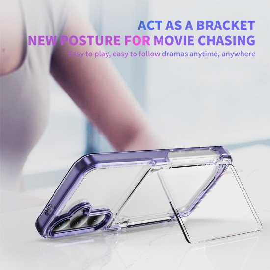 For Samsung Galaxy S24+ 5G Card Holder Acrylic Hybrid TPU Phone Case(Transparent Purple)