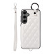For Samsung Galaxy S24+ 5G Rhombic Texture Card Bag Phone Case with Short Lanyard(White)