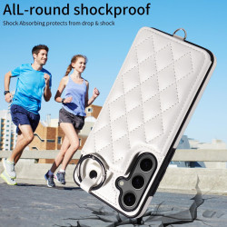 For Samsung Galaxy S24+ 5G Rhombic Texture Card Bag Phone Case with Short Lanyard(White)