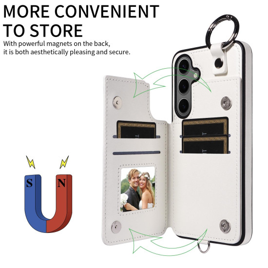 For Samsung Galaxy S24+ 5G Rhombic Texture Card Bag Phone Case with Short Lanyard(White)
