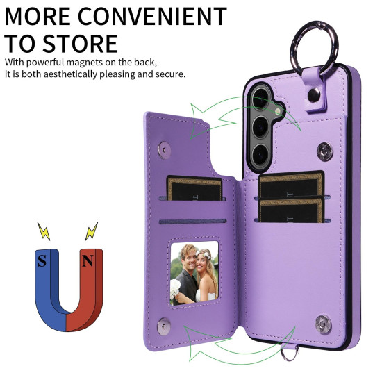 For Samsung Galaxy S24+ 5G Rhombic Texture Card Bag Phone Case with Short Lanyard(Purple)