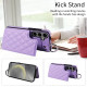 For Samsung Galaxy S24+ 5G Rhombic Texture Card Bag Phone Case with Short Lanyard(Purple)