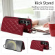 For Samsung Galaxy S24+ 5G Rhombic Texture Card Bag Phone Case with Short Lanyard(Wine Red)