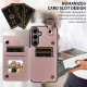 For Samsung Galaxy S24+ 5G Rhombic Texture Card Bag Phone Case with Short Lanyard(Rose Gold)