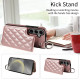 For Samsung Galaxy S24+ 5G Rhombic Texture Card Bag Phone Case with Short Lanyard(Rose Gold)
