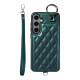 For Samsung Galaxy S24+ 5G Rhombic Texture Card Bag Phone Case with Short Lanyard(Green)