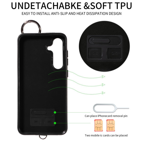 For Samsung Galaxy S24+ 5G Rhombic Texture Card Bag Phone Case with Short Lanyard(Green)