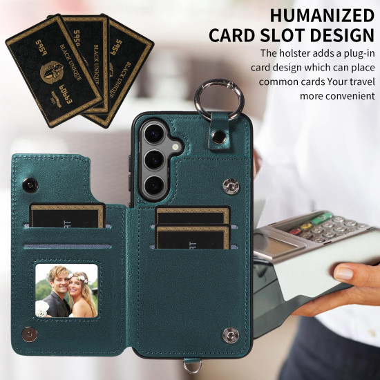 For Samsung Galaxy S24+ 5G Rhombic Texture Card Bag Phone Case with Short Lanyard(Green)