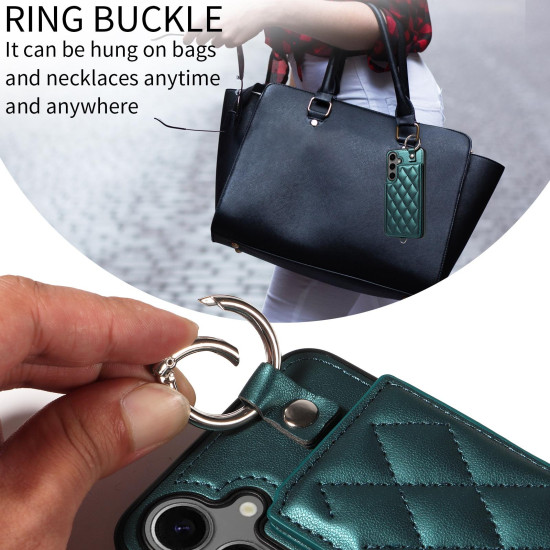 For Samsung Galaxy S24+ 5G Rhombic Texture Card Bag Phone Case with Short Lanyard(Green)