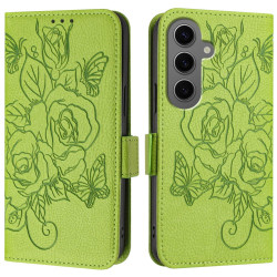 For Samsung Galaxy S24+ 5G Embossed Rose RFID Anti-theft Leather Phone Case(Green)