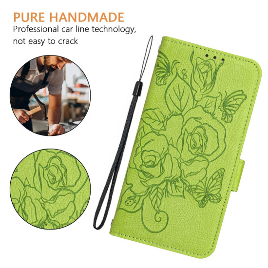 For Samsung Galaxy S24+ 5G Embossed Rose RFID Anti-theft Leather Phone Case(Green)
