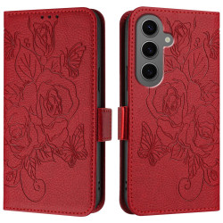 For Samsung Galaxy S24+ 5G Embossed Rose RFID Anti-theft Leather Phone Case(Red)