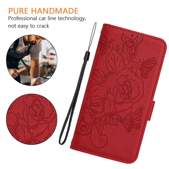 For Samsung Galaxy S24+ 5G Embossed Rose RFID Anti-theft Leather Phone Case(Red)